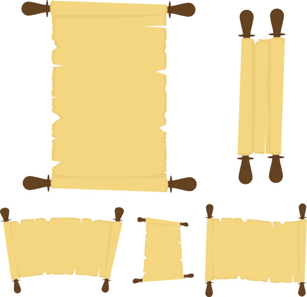 孤立在白色上的一套旧纸卷轴图片下载