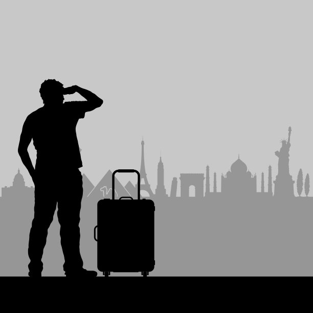 男人拿着旅行袋看著名的建筑图片下载