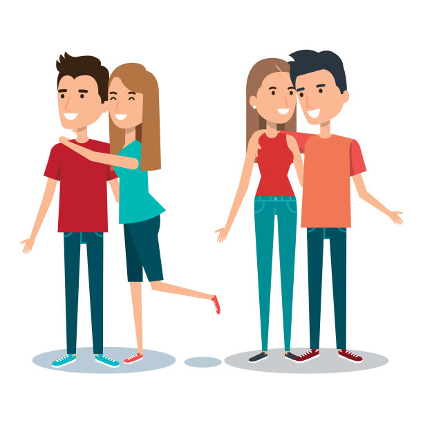 两对年轻人一起卡通风格图片下载