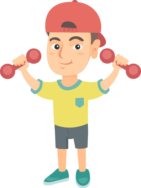 微笑的白人小男孩拿着哑铃图片下载