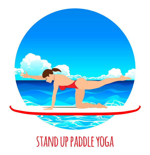 女子练习sup瑜伽在一个桨板在图片下载