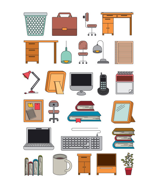 白色背景与彩色剪影办公室图片下载