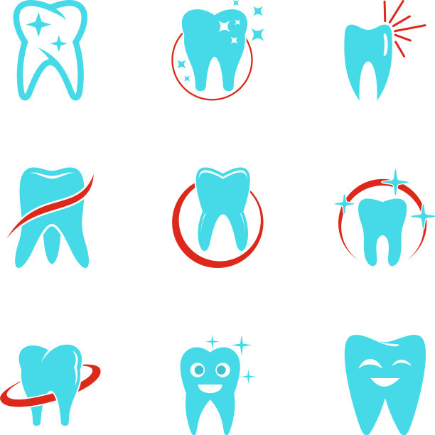 牙科诊所图标设置扁平风格图片下载
