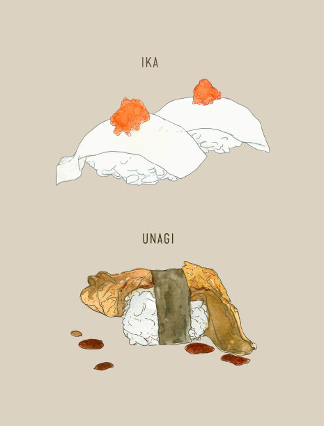 鱿鱼寿司和鳗鱼寿司水图片下载