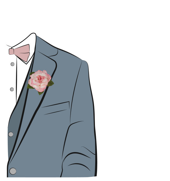 婚礼胸花和新郎的剪影。婚纱上的新郎没有脸孤立在白色的背景上。插图。副本的空间。图片下载