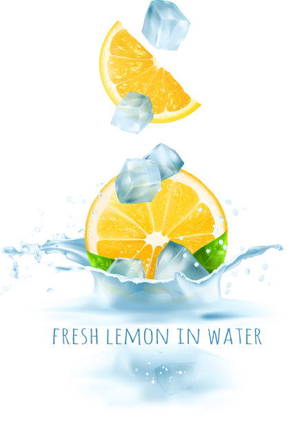 新鲜柠檬和冰块图片下载