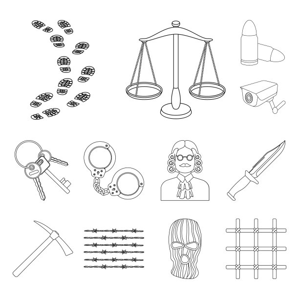 监狱和犯罪的轮廓图标设置图片下载