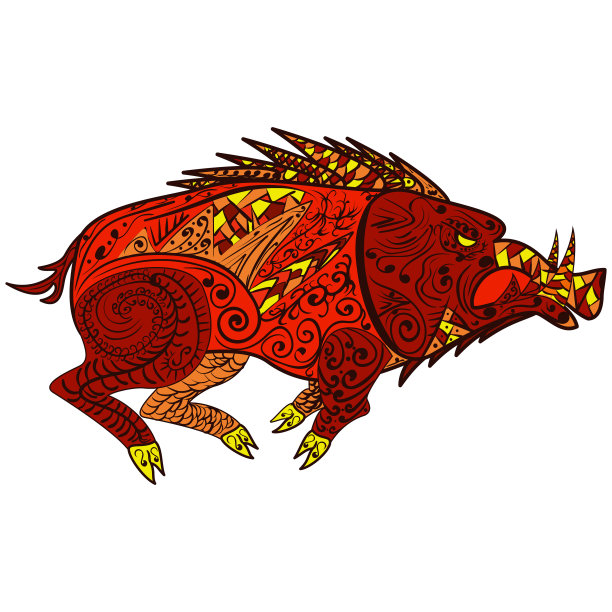 野猪动物在涂鸦风格的纠缠图片下载
