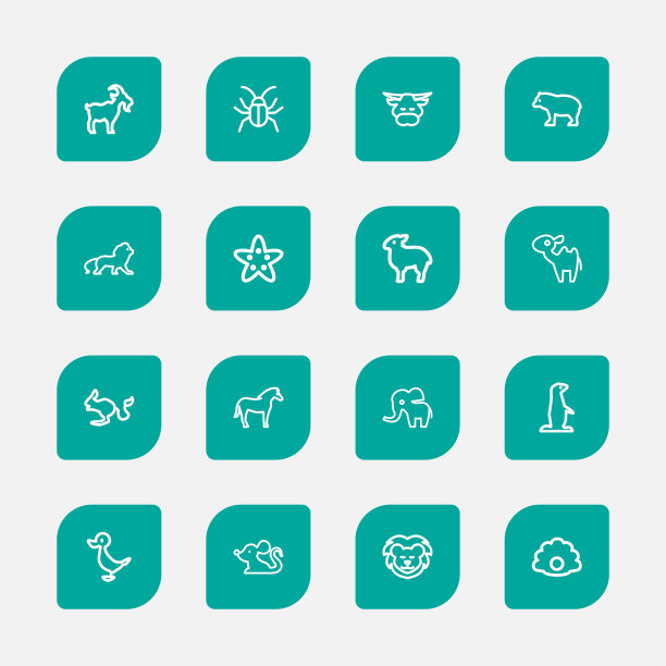 一组16可编辑的动物轮廓图标包括图片下载