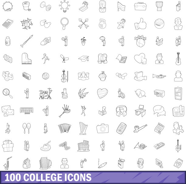 100个学院图标设置轮廓风格图片下载