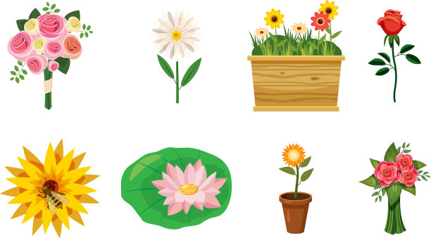 花卉图标设置卡通风格图片下载