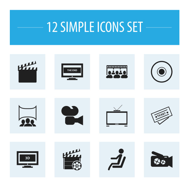 一套12可编辑的拍摄图标包括符号图片下载