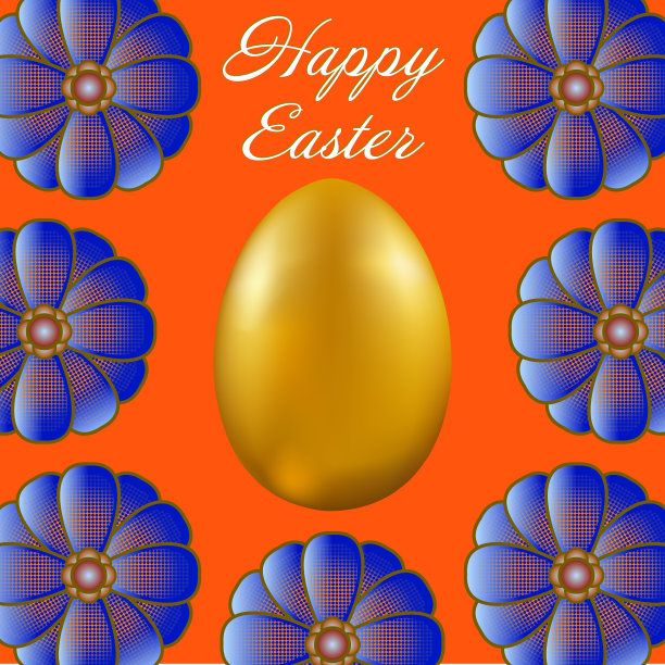 快乐的复活节孤立在橙色的背景图片下载