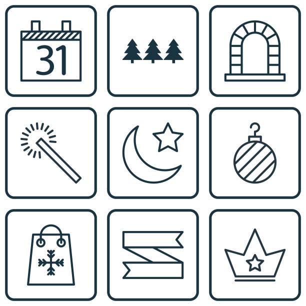 一套9个新年标志包括拱门日期图片下载