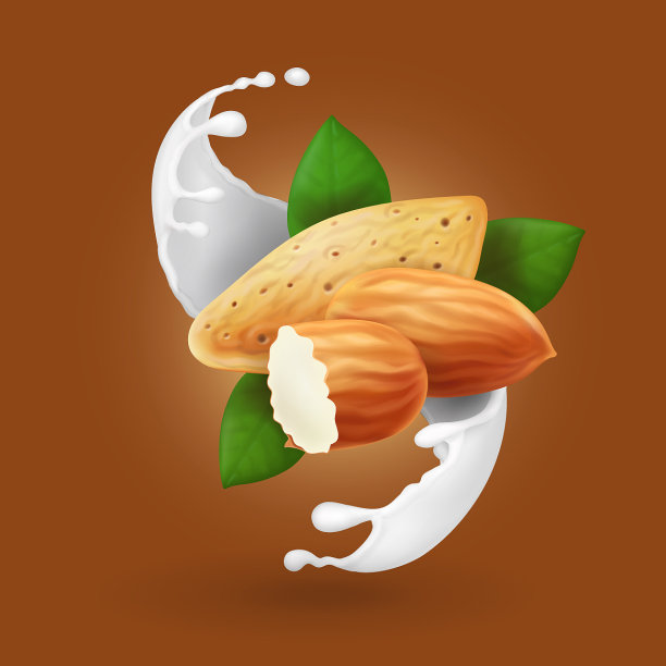 牛奶喷溅杏仁坚果逼真图片下载