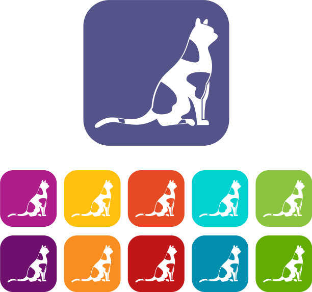 坐着的猫图标设置平坦图片下载