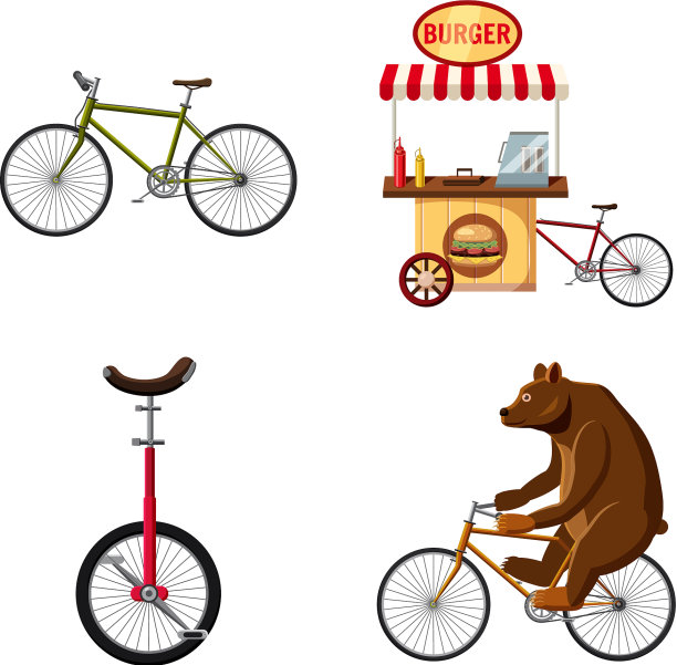 自行车图标设置卡通风格图片下载