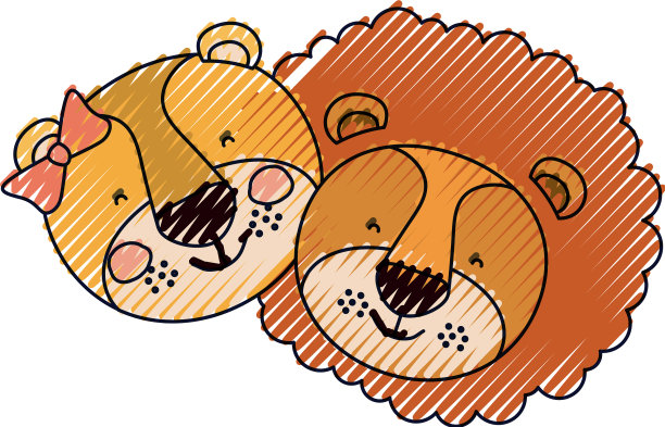 彩色蜡笔剪影虎夫妇狮子的脸图片下载