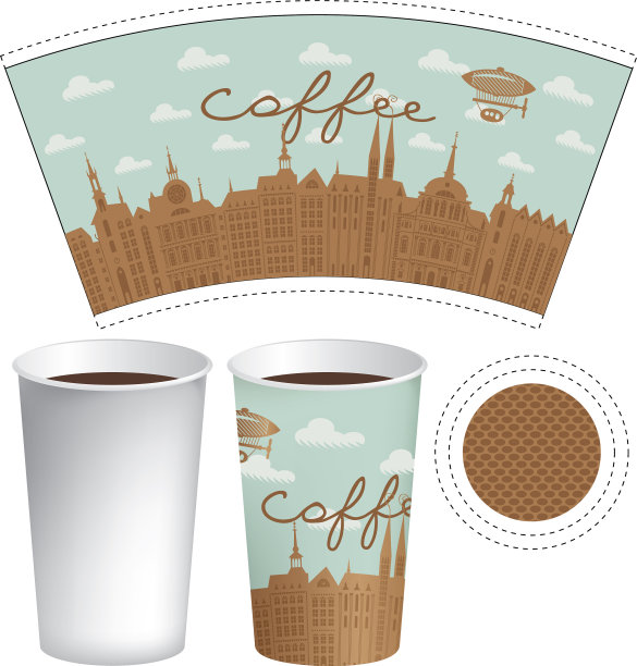 模板纸杯与老城和铭文图片下载
