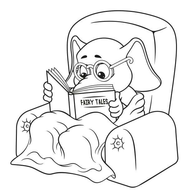 大象椅子阅读卡通图片下载