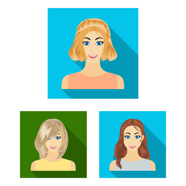 女性发型的类型平图标设置图片下载