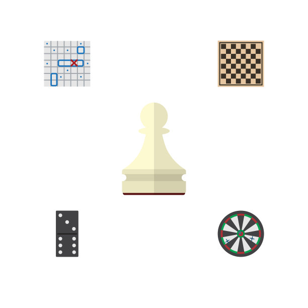 扁平风格游戏图标：棋子、骨头、游戏箭头图片下载