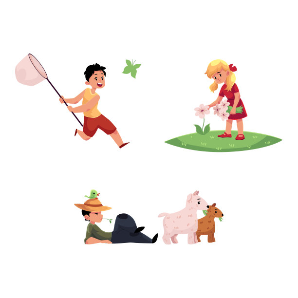 Flat儿童在乡村场景设置图片下载