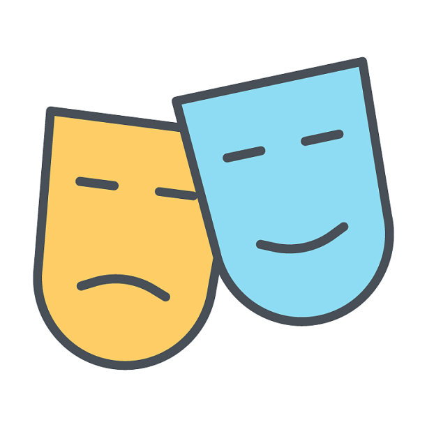 喜剧和悲剧剧场面具线图标图片下载