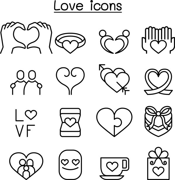 爱的图标设置在细线风格图片下载