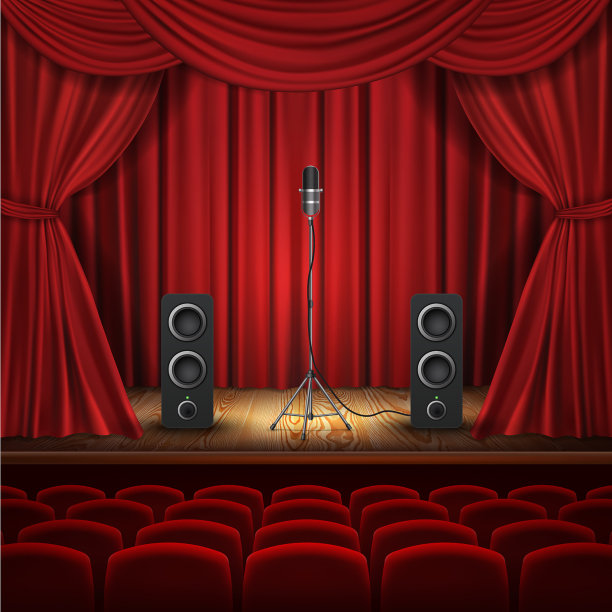 剧场大厅舞台上配有麦克风图片下载