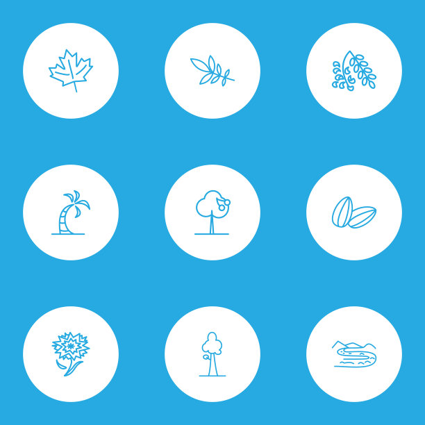 世界图标线条风格设置樱桃树图片下载