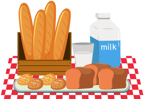 面包和牛奶套装图片下载