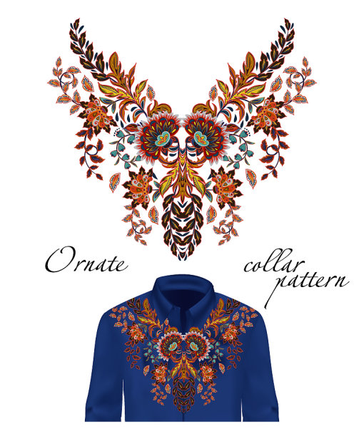 刺绣民族花卉颈部图案图片下载