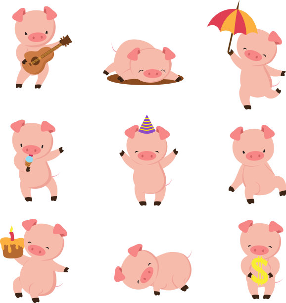 卡通小猪可爱的微笑小猪玩泥图片下载