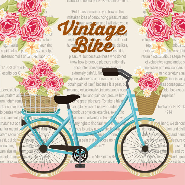 复古自行车花篮自然装饰图片下载