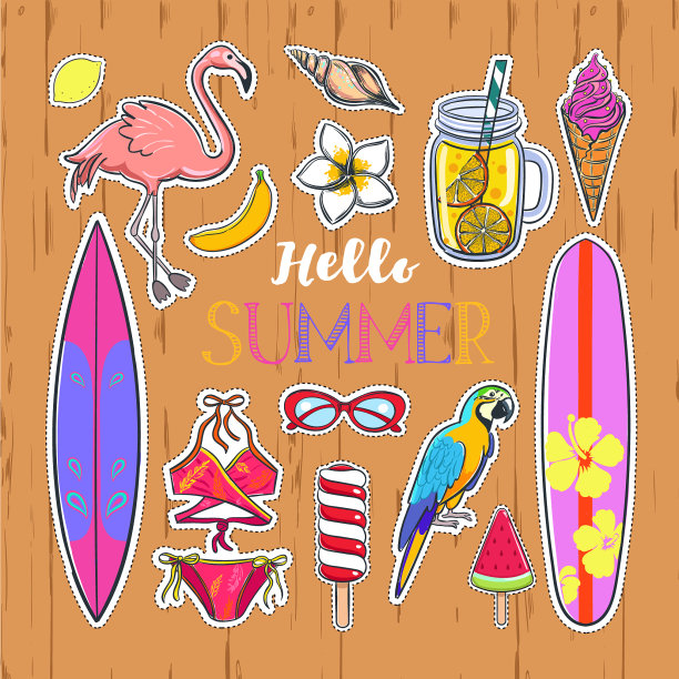 一套时尚的夏季贴纸图片下载