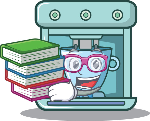 学生与书咖啡机人物卡通图片下载