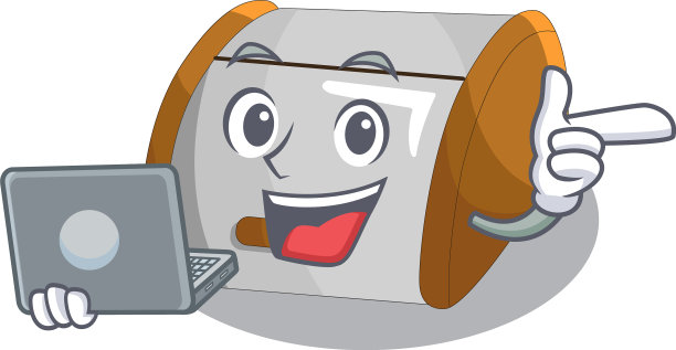 与笔记本电脑卡通容器面包箱在桌子上图片下载