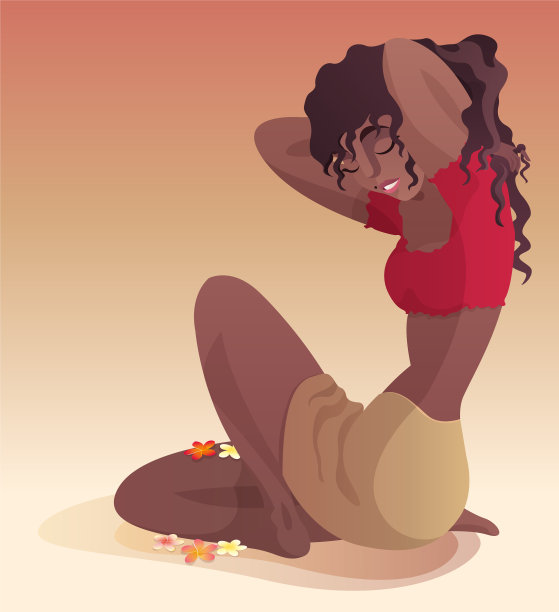 黑色卷曲的女孩角色设计图片下载