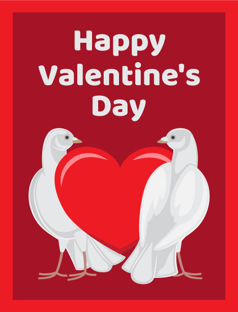 两只白鸽站着红色的心，象征着永恒的爱情图片下载