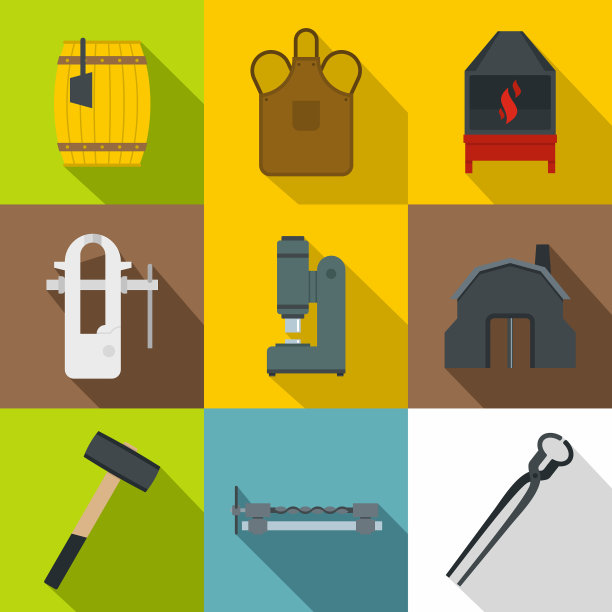 铁匠配件图标设置扁平风格图片下载