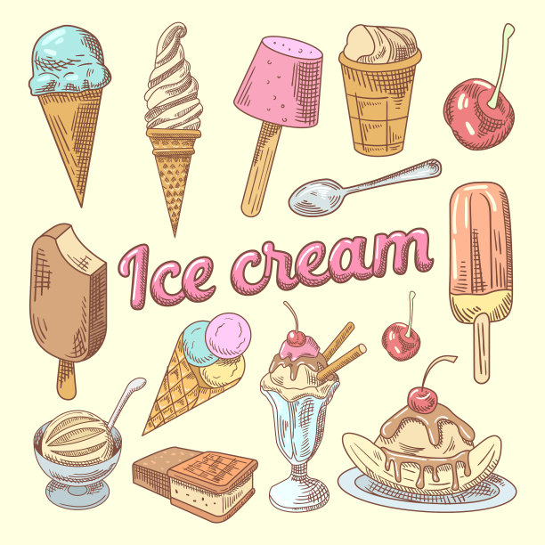 冰淇淋手绘涂鸦蛋筒樱桃图片下载