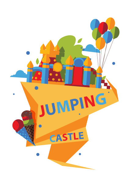 气球和冰淇淋的充气城堡设计图片下载