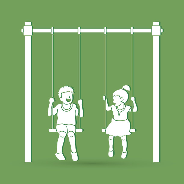 小男孩和小女孩在一起玩秋千图片下载