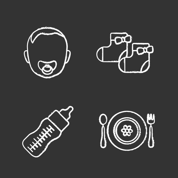 儿童护理粉笔图标套装图片下载