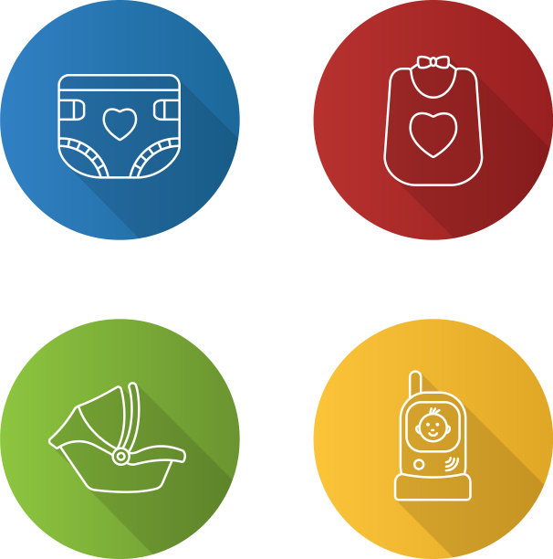 托儿平面线性长阴影图标集图片下载