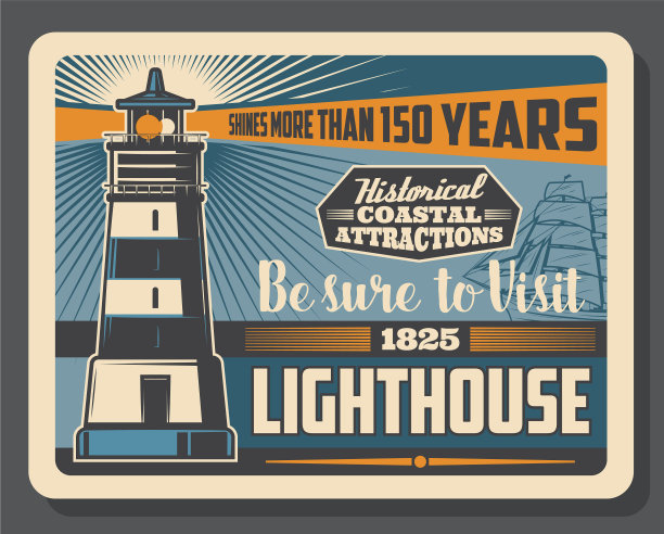 航海帆船和海边的灯塔图片下载