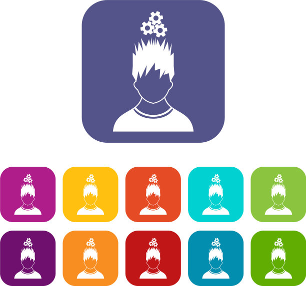 人与金属齿轮在头顶图标集图片下载