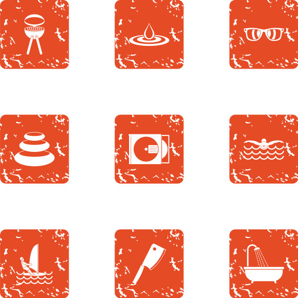 海滩烧烤图标设置垃圾摇滚风格图片下载