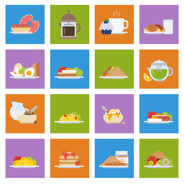 早餐图标的设置在平坦的风格图片下载